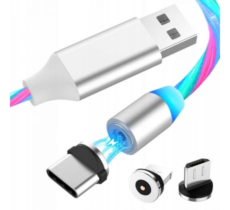 Svetelný magnetický kábel pre iPhone USB-C micro USB